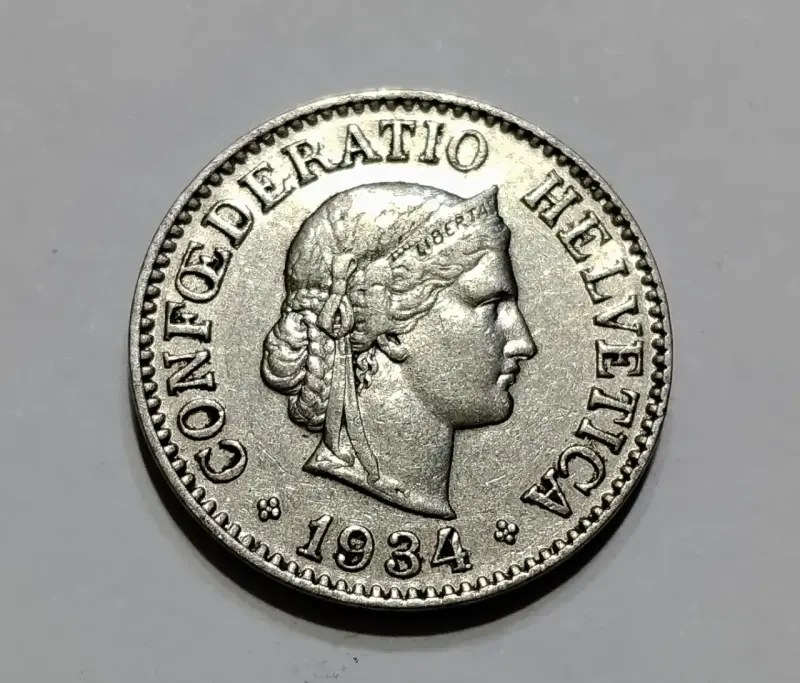 Moneda suiza de 10 Rappen nickel 1934