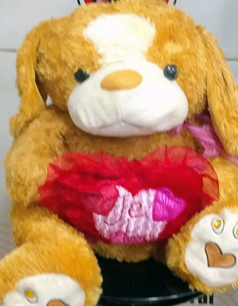 Peluche vintage grande perro con corazón "Te Amo" - 1