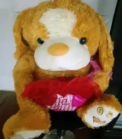 Peluche vintage grande perro con corazón "Te Amo" - miniatura 3