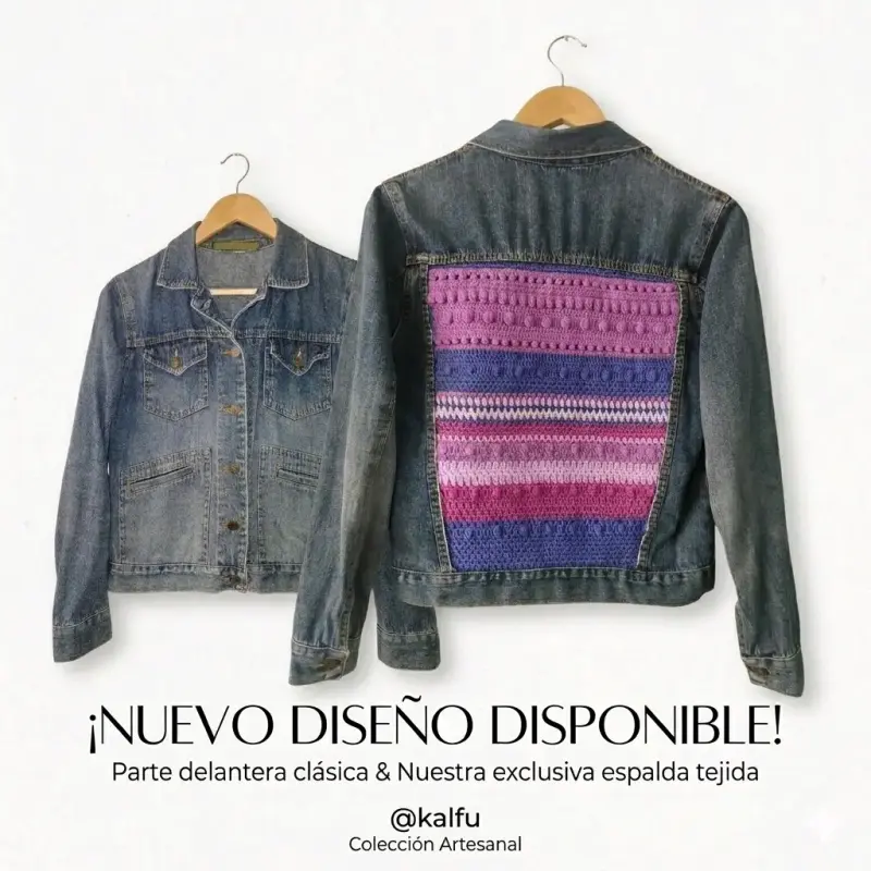 Chaqueta de mezclilla con espalda tejida artesanal