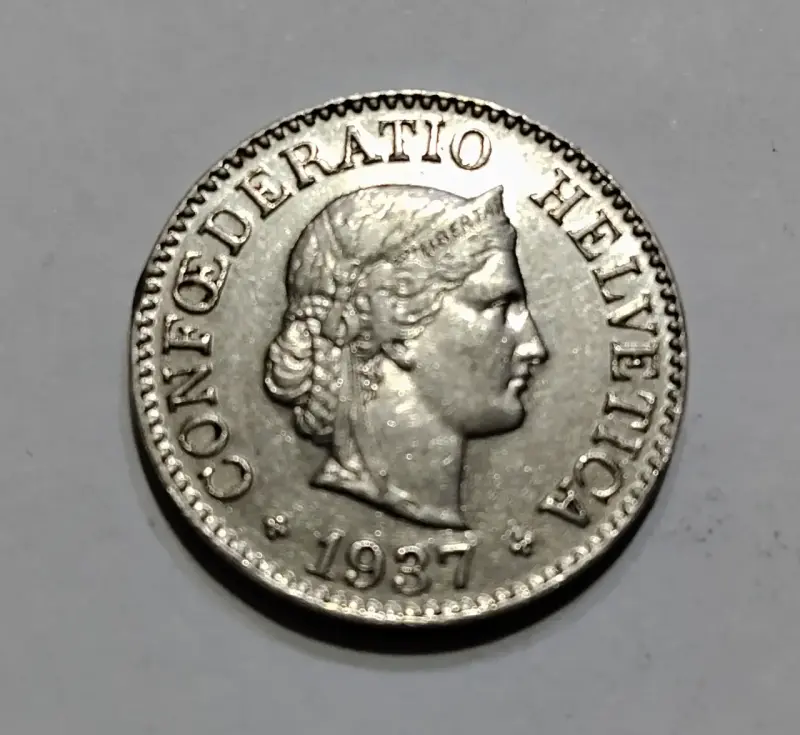 Moneda suiza de Nickel 1937