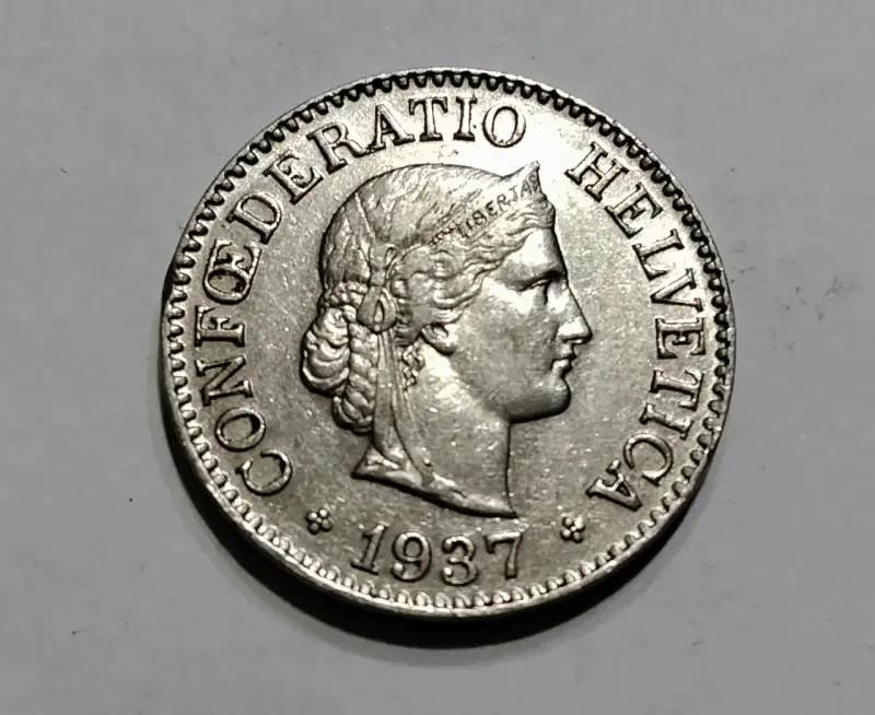 Moneda suiza de Nickel 1937 - 3