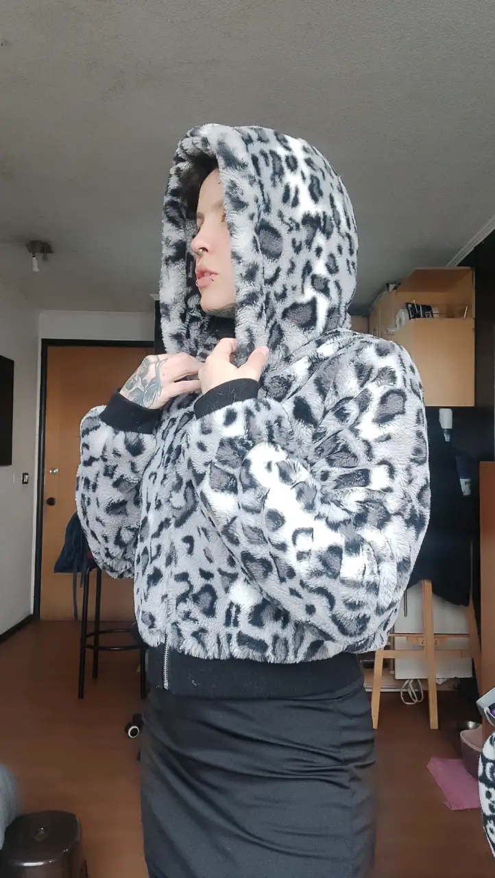 Chaqueta de peluche con capucha estampado animal - 1
