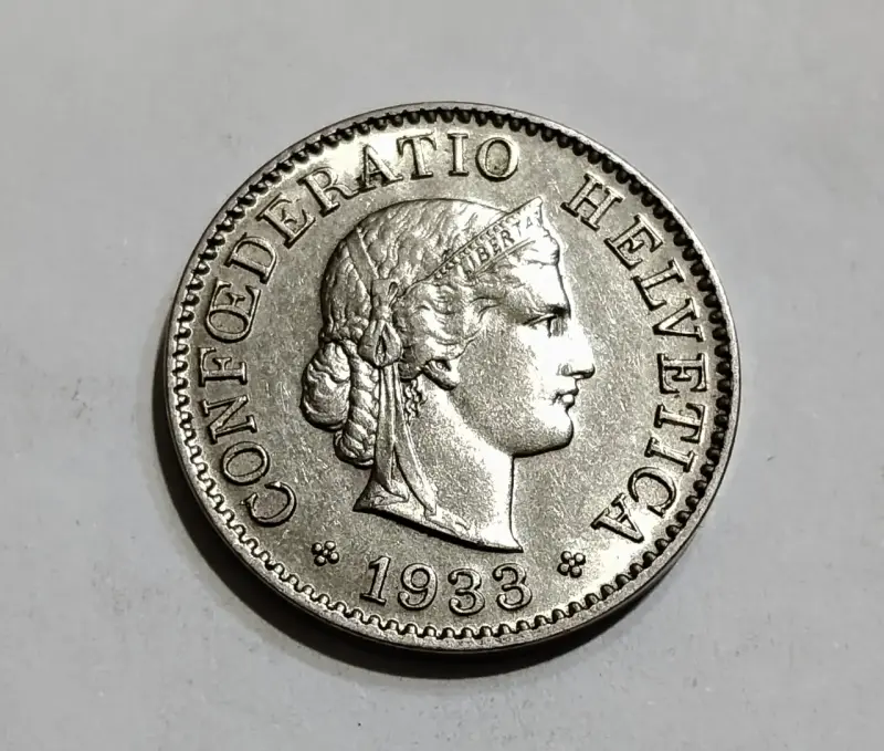 Moneda suiza de Nickel 1933
