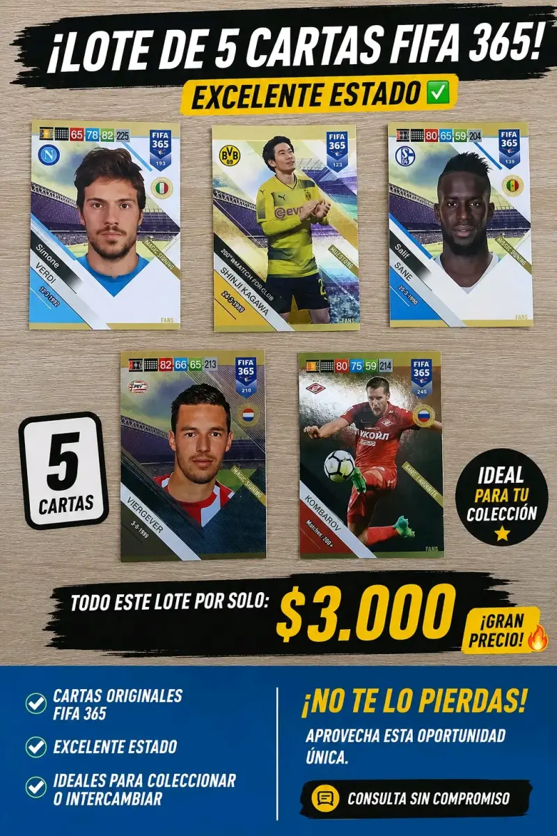 Lote de 5 cartas FIFA 365 en excelente estado
