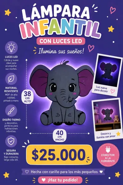 Lámpara infantil LED elefante decorativa - miniatura 1