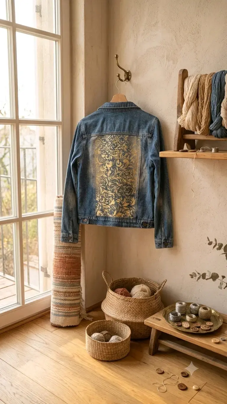 Chaqueta de mezclilla con diseño dorado - 1