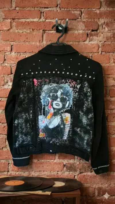 Chaqueta de mezclilla negra con diseño artístico - miniatura 1