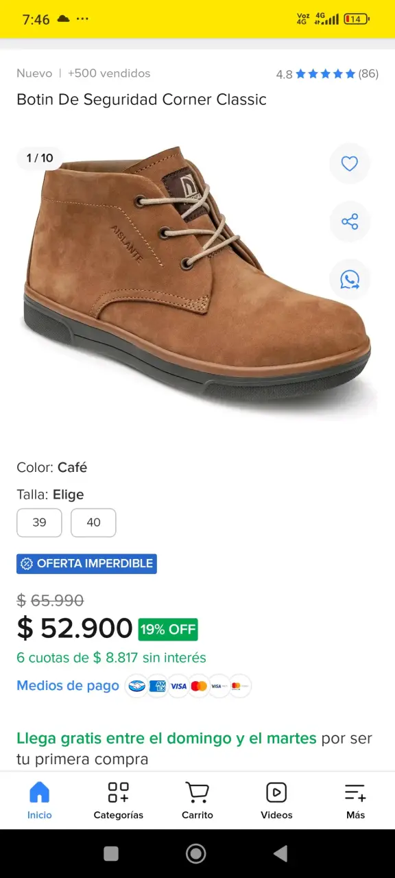 Botines de seguridad de cuero marrón para hombre - 2