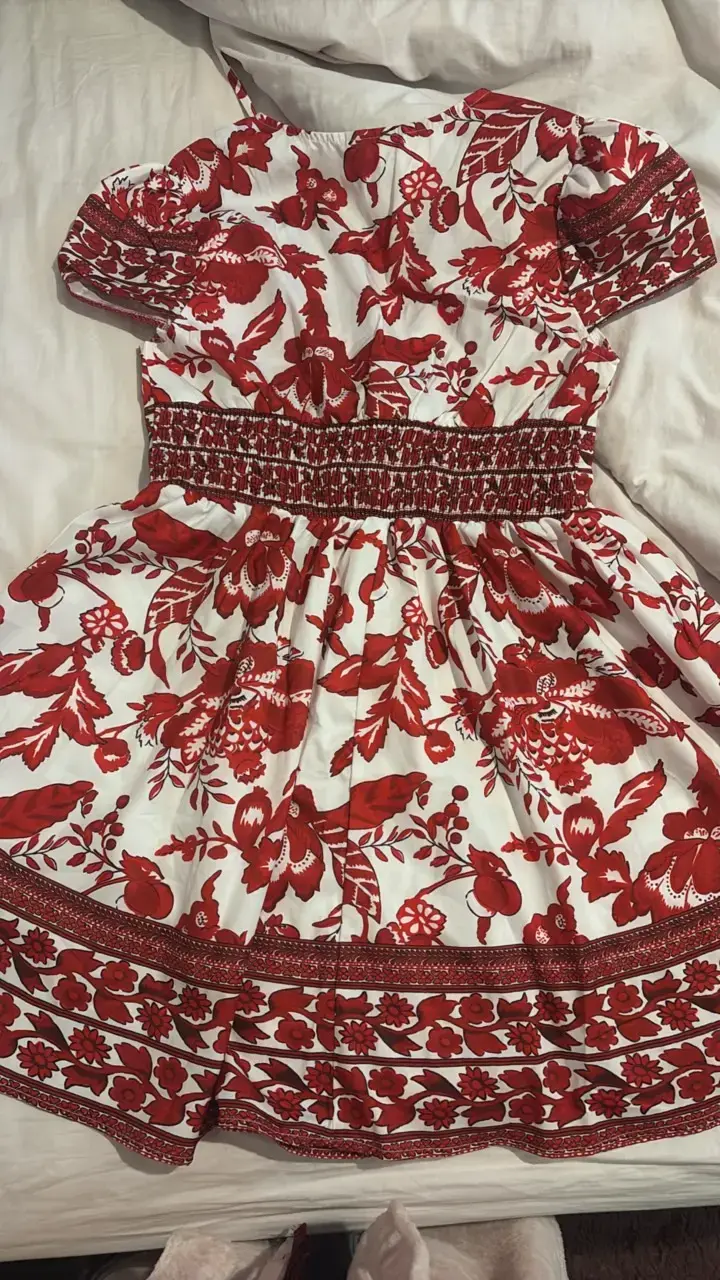 Vestido bohemio rojo y blanco estampado floral - 3