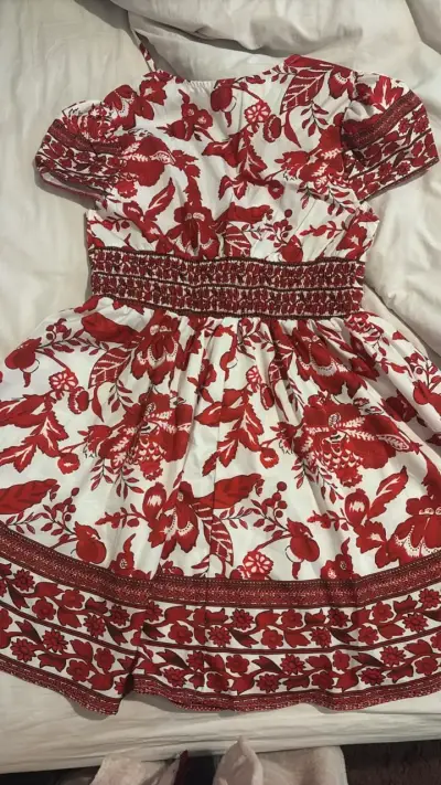 Vestido bohemio rojo y blanco estampado floral - miniatura 3