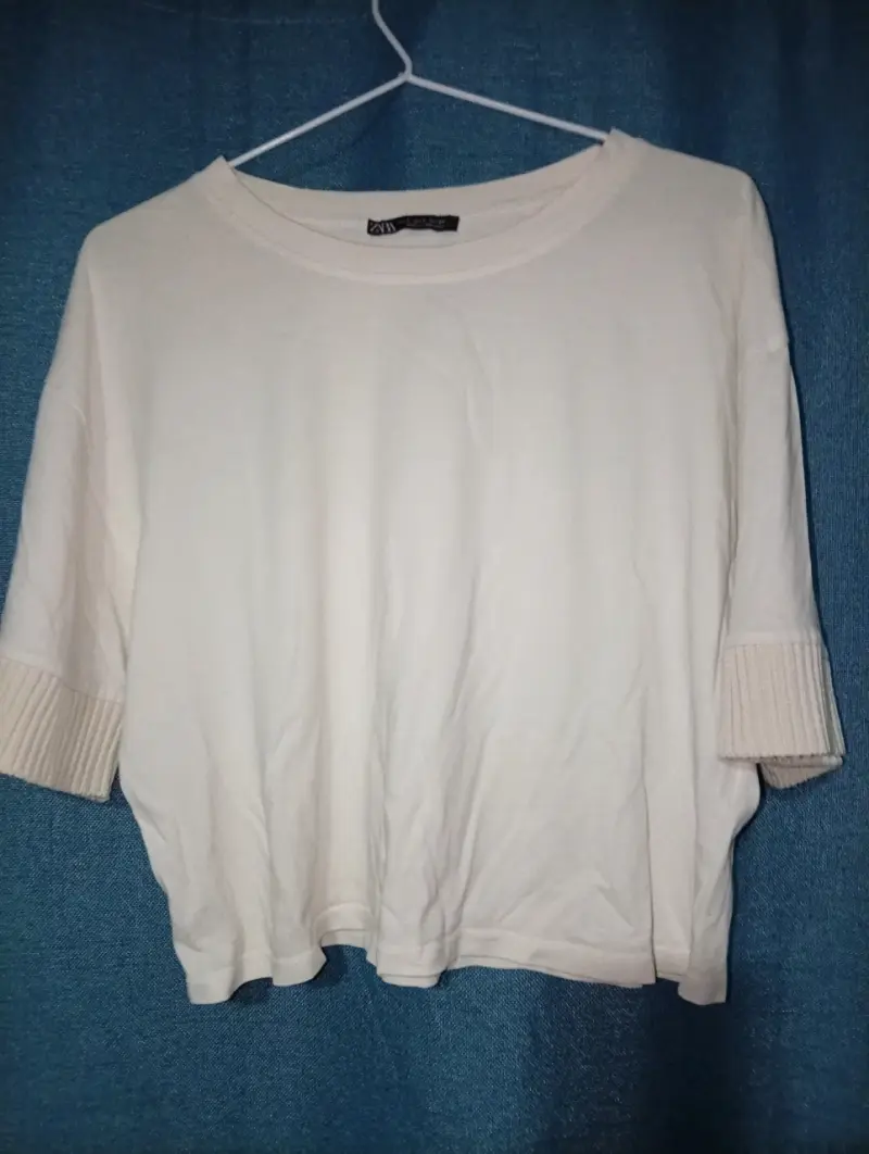 Polera blanca Zara de manga corta para mujer - 1