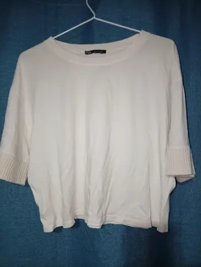 Polera blanca Zara de manga corta para mujer - miniatura 1