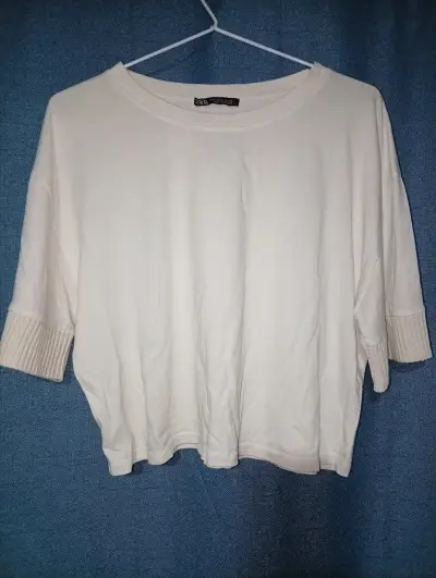 Polera blanca Zara de manga corta para mujer - miniatura 2