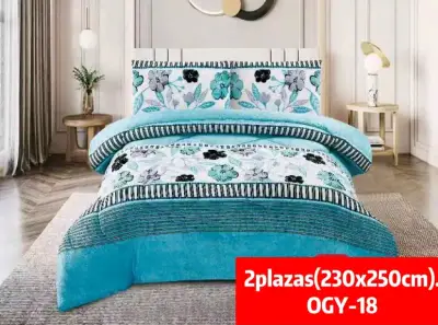 Cubrecama chiporro  2 plazas floral turquesa - miniatura 1