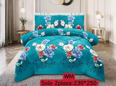 Cubrecama chiporro  2 plazas floral turquesa - miniatura 4