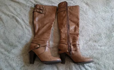 Botas largas de cuero marrón talla 37 - miniatura 1