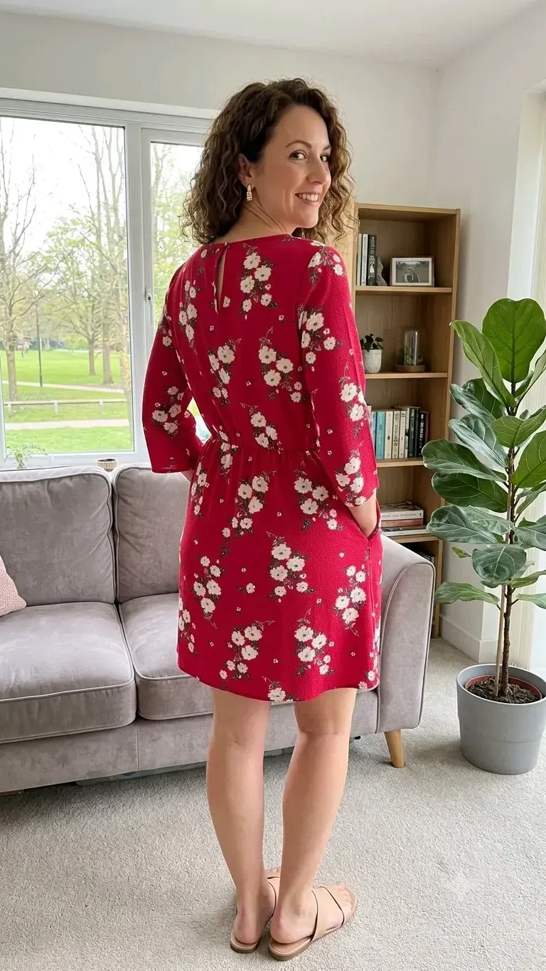 Vestido floral rojo con mangas largas