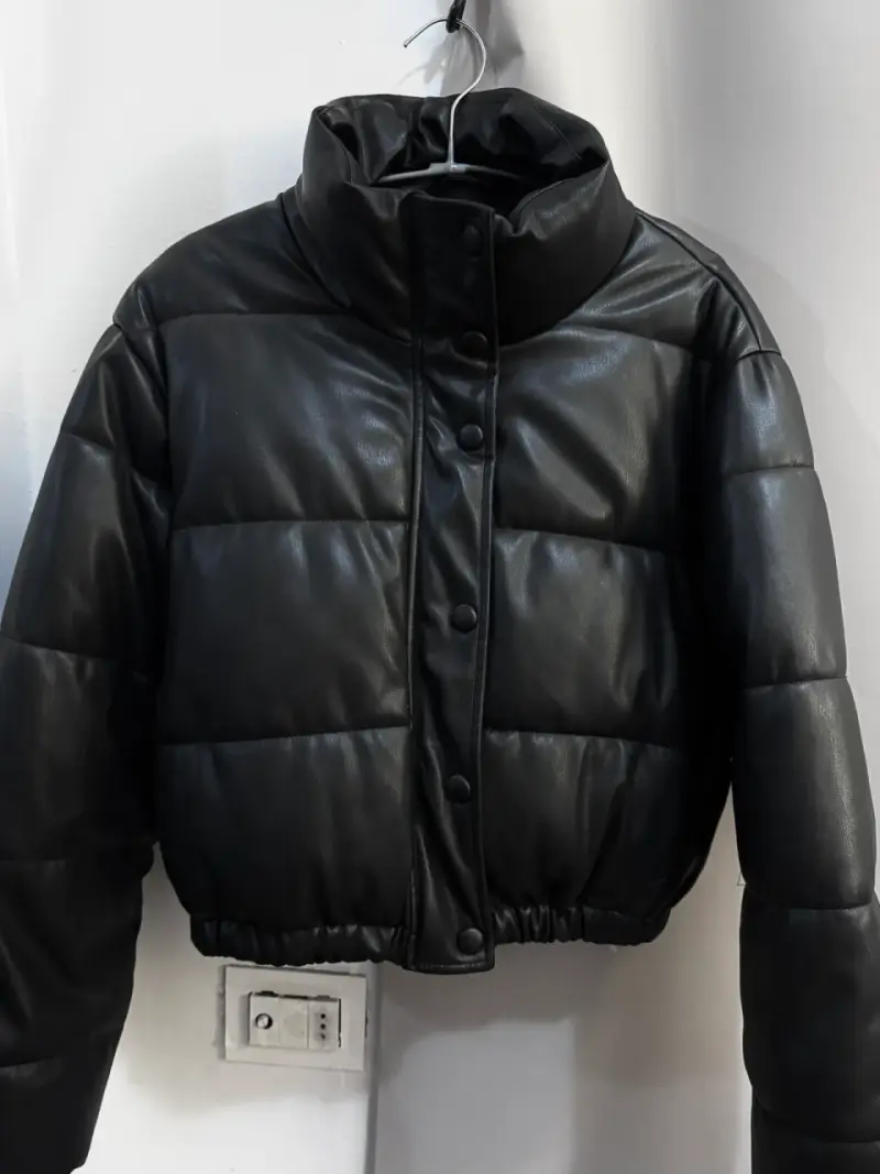 Chaqueta Puffer Zara Eco Cuero Negra XS - 2