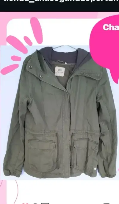 Chaqueta verde militar con capucha para mujer - miniatura 1