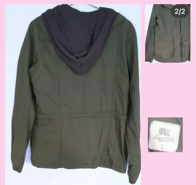 Chaqueta verde militar con capucha para mujer - 2