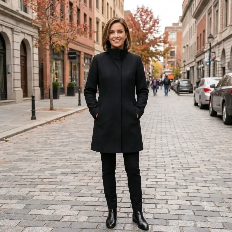 Abrigo negro elegante para mujer