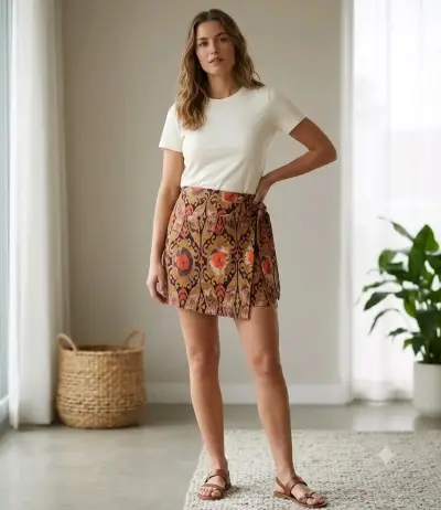 Falda corta estampado multicolor - miniatura 1