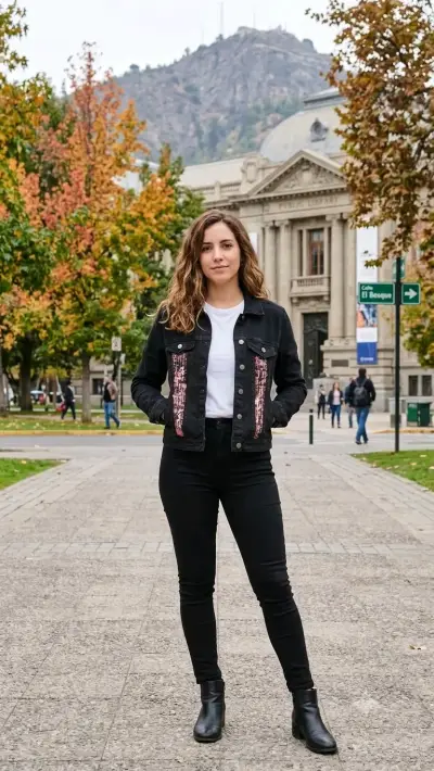 Chaqueta de mezclilla negra con diseño artístico - miniatura 1