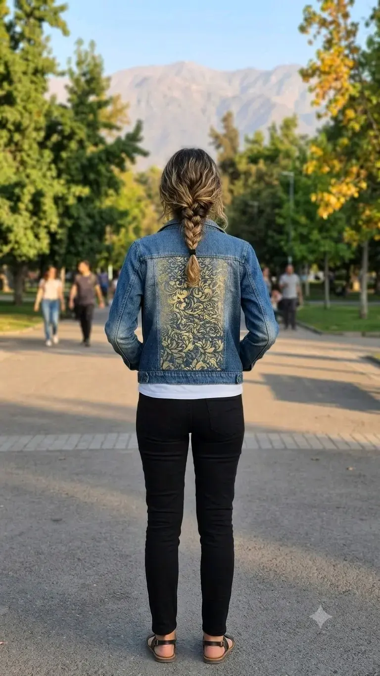 Chaqueta de mezclilla con diseño dorado