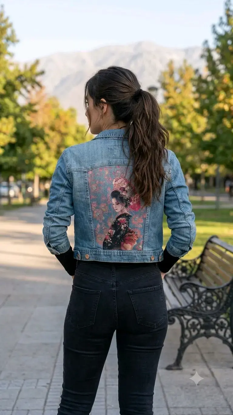 Chaqueta de mezclilla con diseño japonés