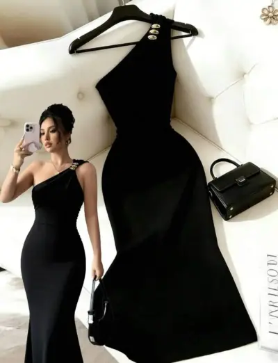 Vestido negro asimétrico elegante - miniatura 1
