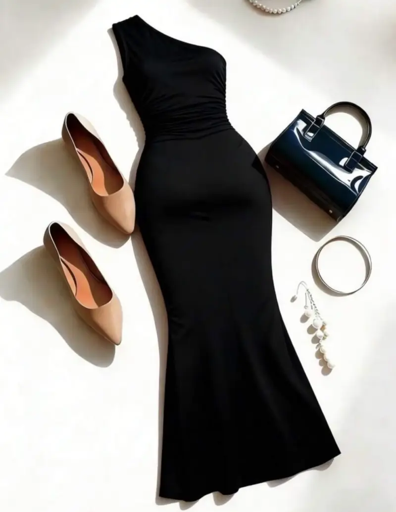 Vestido negro asimétrico elegante - 2