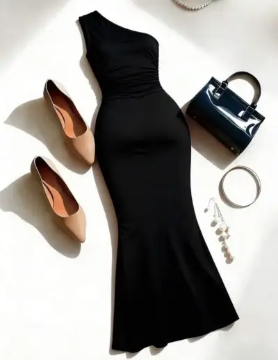 Vestido negro asimétrico elegante - miniatura 2