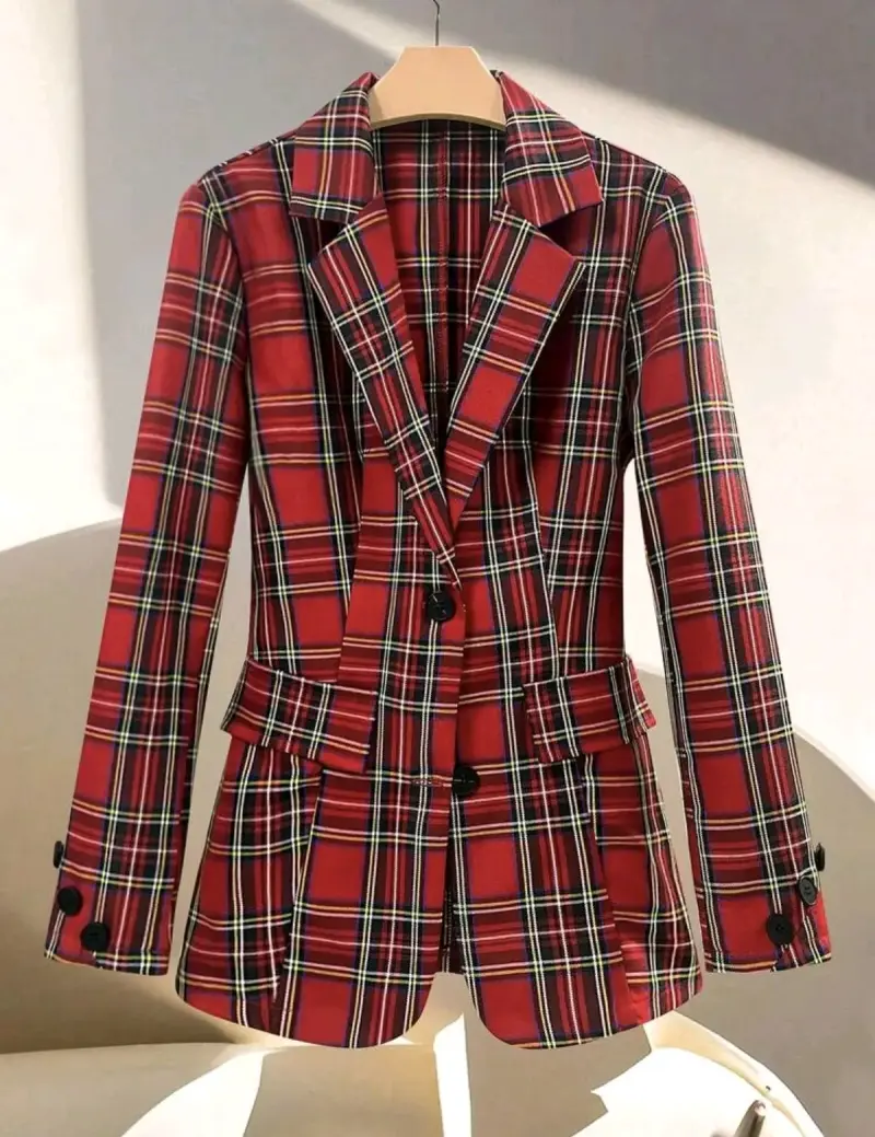 Blazer de cuadros escoceses rojo para mujer - 1
