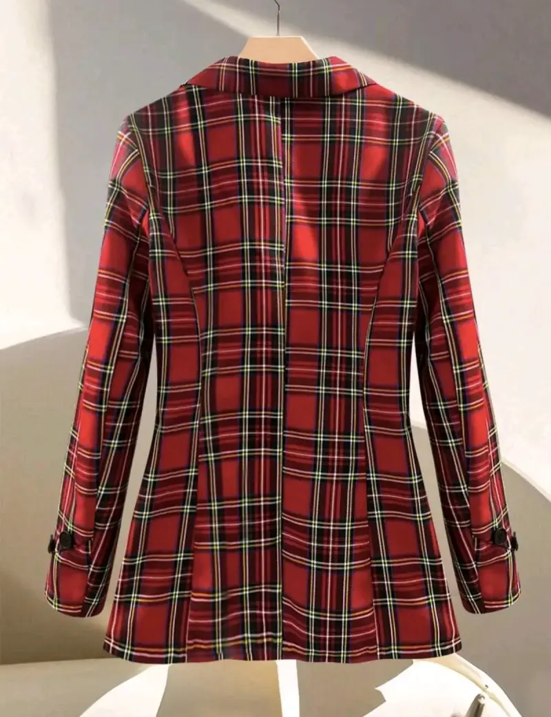 Blazer de cuadros escoceses rojo para mujer - 2
