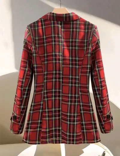 Blazer de cuadros escoceses rojo para mujer - miniatura 2