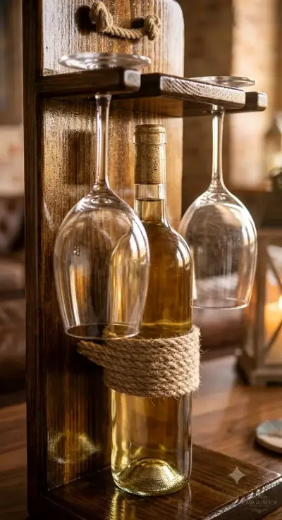 Soporte de madera para vino con copas - miniatura 3