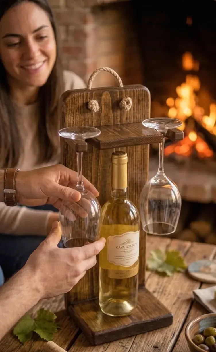 Soporte de madera para vino con copas - 4