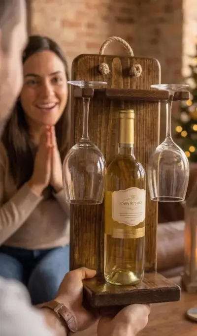 Soporte de madera para vino con copas - miniatura 5
