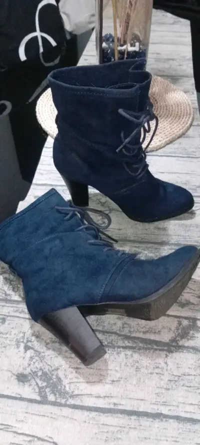 Botines de gamuza azul con tacón - miniatura 3
