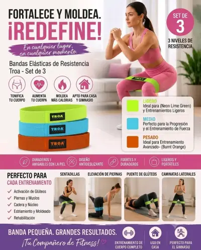 Bandas de resistencia de tela Troa Fitness - miniatura 2