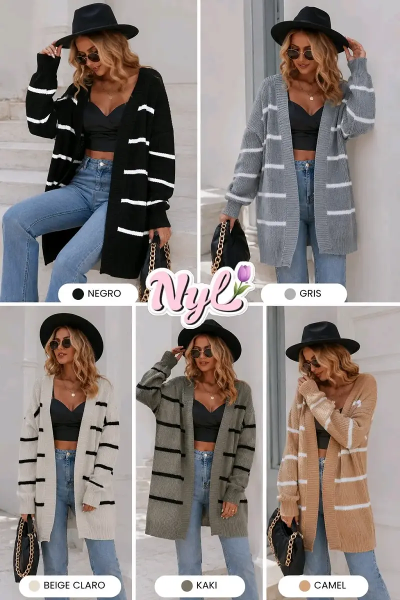 Cardigan largo de rayas para mujer