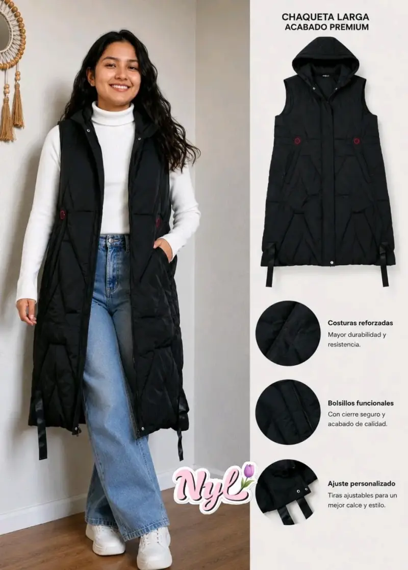Chaqueta larga negra con capucha