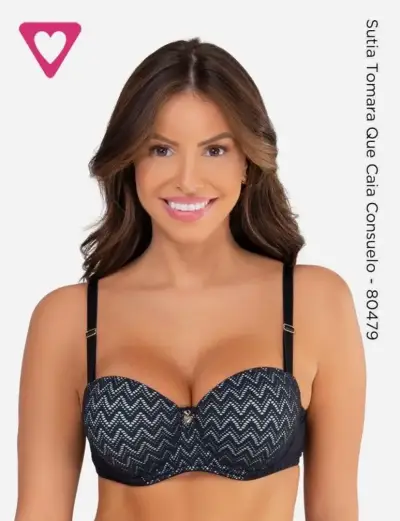 Sostén strapless negro con diseño zigzag - miniatura 1