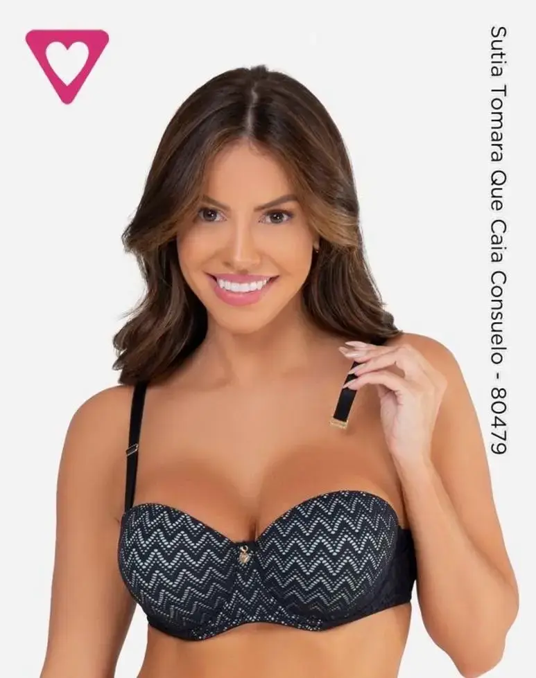 Sostén strapless negro con diseño zigzag - 3