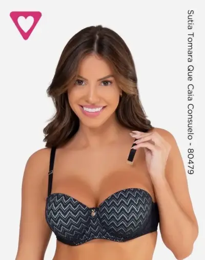 Sostén strapless negro con diseño zigzag - miniatura 3