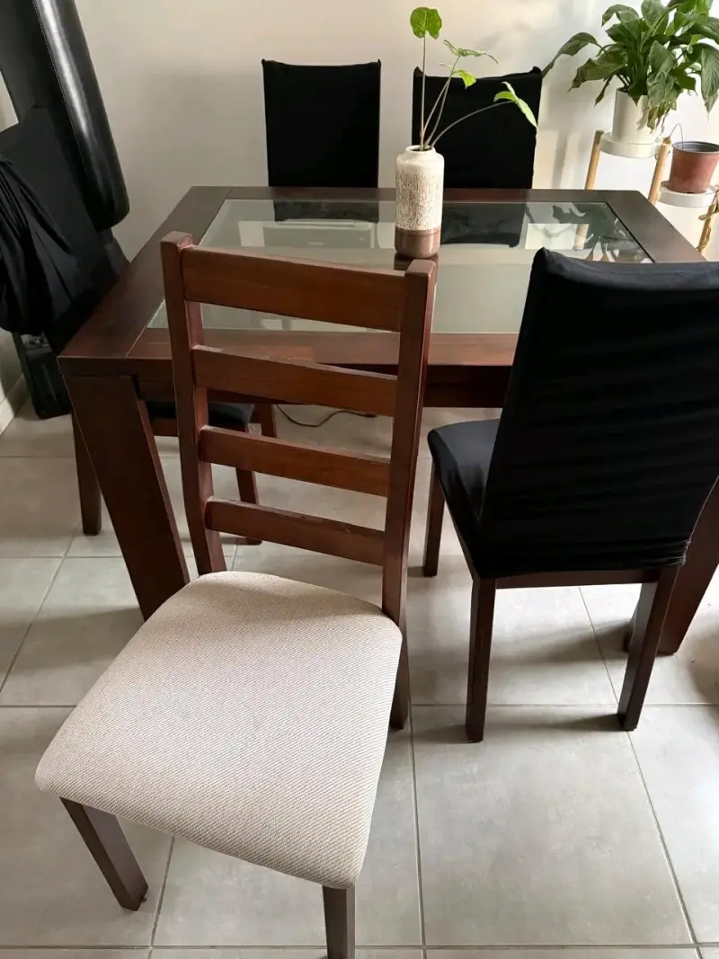 Juego de comedor de madera con vidrio - 1