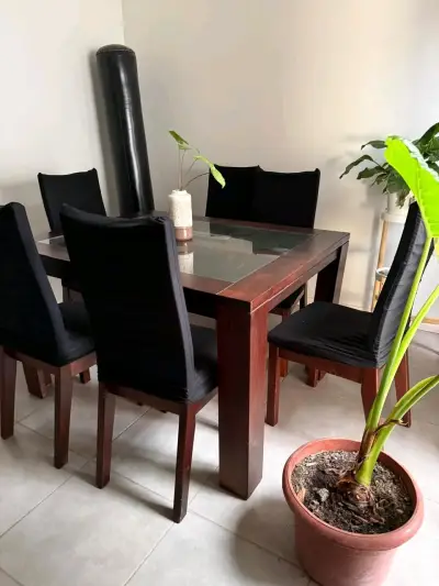 Juego de comedor de madera con vidrio - miniatura 2