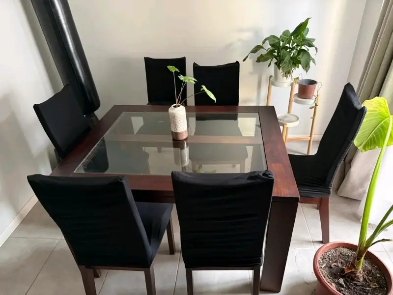 Juego de comedor de madera con vidrio - 3