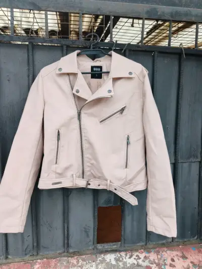 Chaqueta biker de cuero sintético palo rosa - miniatura 1